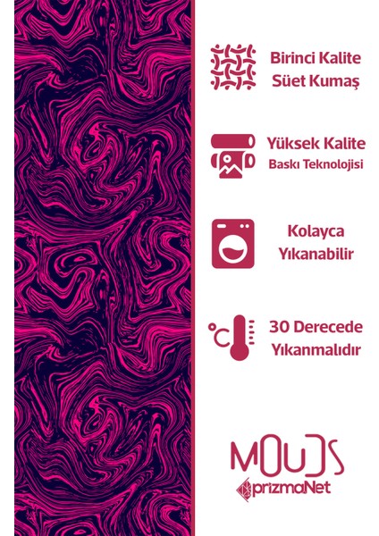 Fuşya Desenli Süet Oturma Odası, Salon Fon Perde Dijital Baskılı Ekstrafor Büzgü 2 Kanat PRD-1000