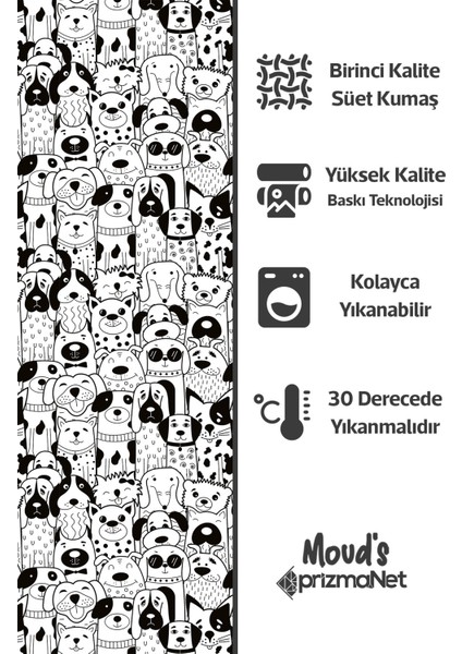 Siyah Köpekler Desenli Baskılı Çocuk ve Bebek Odası Fon Perdesi 2 Kanat - Prd-27