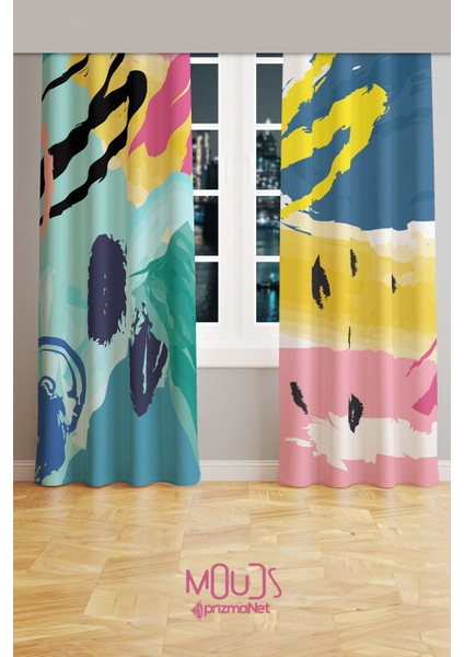 Brush Art 1 Desenli Süet Oturma Odası, Salon Fon Perde Baskılı Ekstrafor Büzgü 2 Kanat PRD-1003 fiyatları