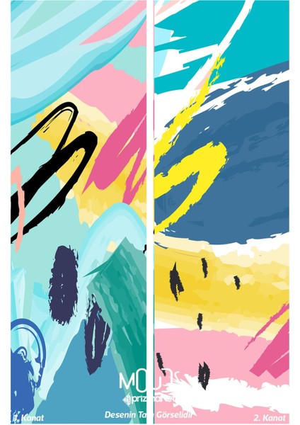 Brush Art 1 Desenli Süet Oturma Odası, Salon Fon Perde Baskılı Ekstrafor Büzgü 2 Kanat PRD-1003 modelleri