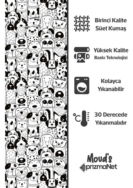 Siyah Köpekler Desenli Baskılı Çocuk ve Bebek Odası Fon Perdesi 2 Kanat - Prd-27 fırsatları