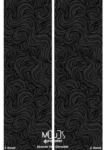 Gri Siyah Dalgalı Desenli Süet Oturma Odası Salon Fon Perde Baskılı Ekstrafor Büzgü 2 Kanat PRD-1061 modelleri