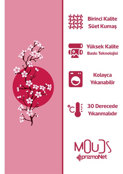 Blossom Japan 1 Desenli Süet Oturma Odası Salon Fon Perde Baskılı Ekstrafor Büzgü 2 Kanat PRD-1106