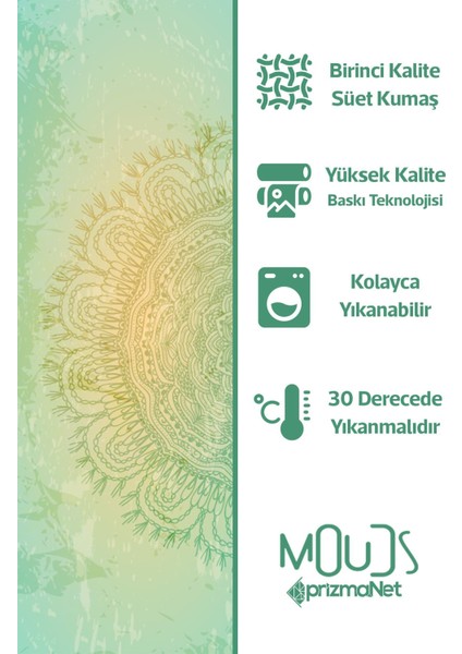 Yeşil Mandala Desenli Süet Oturma Odası Salon Fon Perde Baskılı Ekstrafor Büzgü 2 Kanat PRD-1103