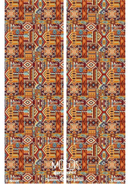 Ethnic Rugs Desenli Süet Oturma Odası Salon Fon Perde Baskılı Ekstrafor Büzgü 2 Kanat PRD-1019