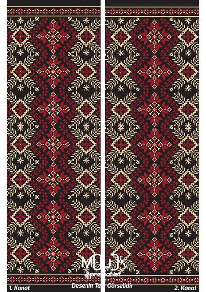 Anatolia 11 Desenli Süet Oturma Odası Salon Fon Perde Baskılı Ekstrafor Büzgü 2 Kanat PRD-1020