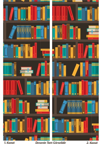 Kitaplık Desenli Süet Oturma Odası Salon Fon Perde Baskılı Ekstrafor Büzgü 2 Kanat PRD-1098 modelleri