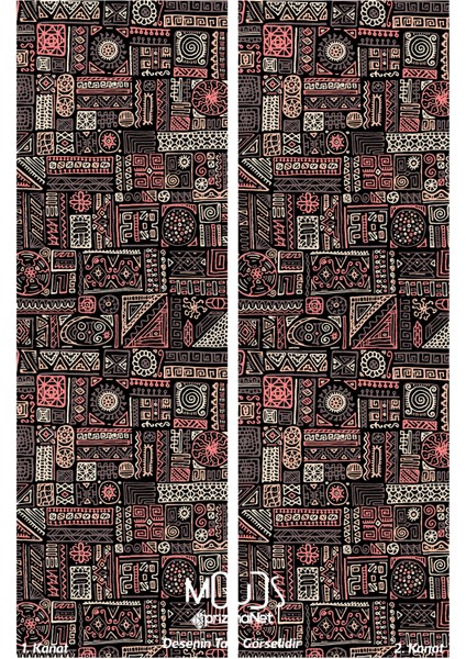 Hitit Figure 1 Desenli Süet Oturma Odası Salon Fon Perde Baskılı Ekstrafor Büzgü 2 Kanat PRD-1013
