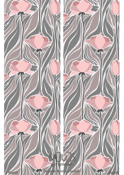 Mirror Flowers 1 Desenli Süet Oturma Odası Salon Fon Perde Baskılı Ekstrafor Büzgü 2 Kanat PRD-1063