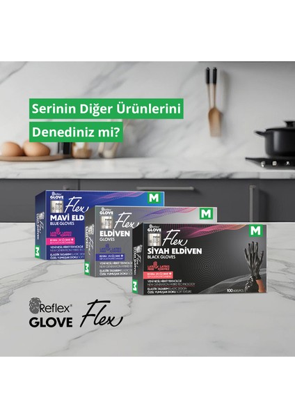 Flex Eldiven Tek Kullanımlık Pudrasız Siyah M Beden Eldiven 100’lü