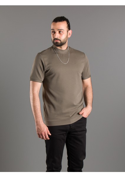 Zeki Özer Erkek Haki Yarım Boğazlı Soft T-Shirt