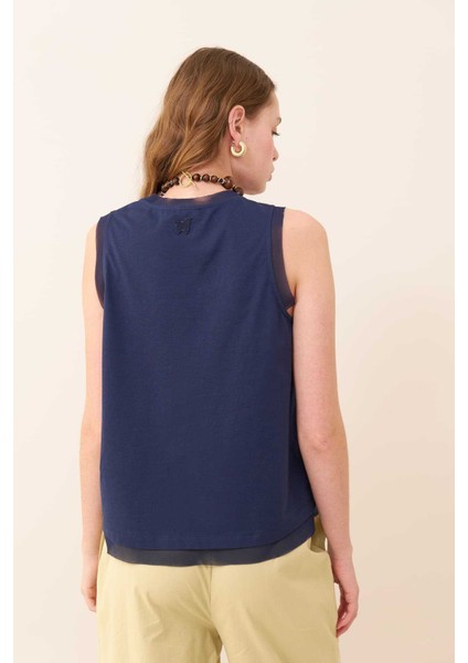 Çift Cepli Kelebek Nakışlı Bluz Lacivert Y2423822_015