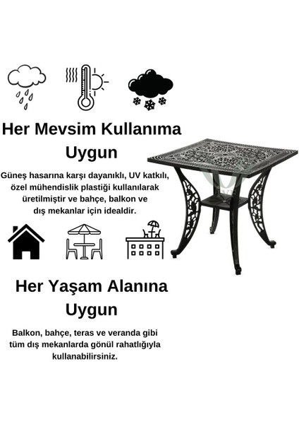 CERİTTİ Ferforje Görünümlü Kare Bahçe Masası, Bahçe, Balkon ve Dış Mekanda Kullanılabilir, 2 Yıl Garantili, Plastik Tek Kare Siyah Masa