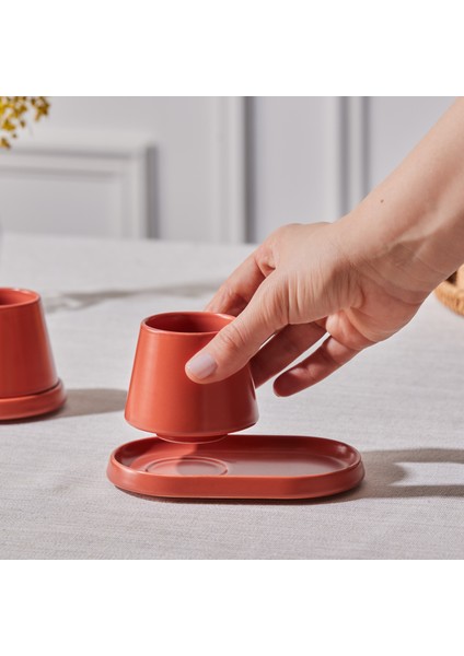 Equal 2 Kişilik Kiremit Lokumluklu Kahve Fincan Takımı 80 ml