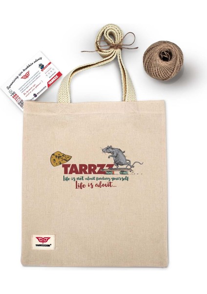 Ham Bez Çanta Tote Bag Azimli Fare, Dokuma Saplı Kadın Omuz Çantası