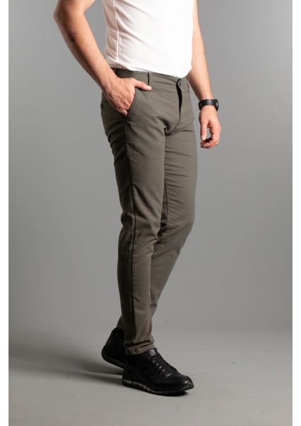Erkek Haki Dokulu Kanvas Keten Pantolon
