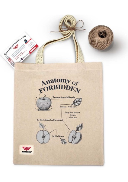 Ham Bez Çanta Tote Bag Apple Forbidden, Dokuma Saplı Kadın Omuz Çantası