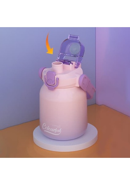 Düz Pipet 2'si 1 Arada Termos Bardak 620ML (Yurt Dışından)