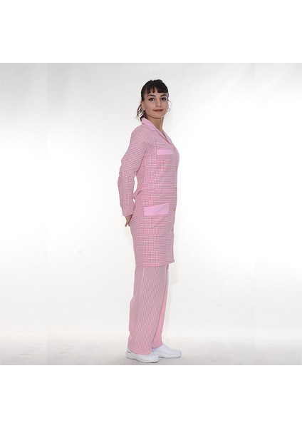 Temizlik Önlük Apaj Yaka Zefir Pembe Beyaz