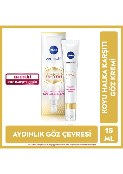 NIVEA Luminous630 Koyu Halka Karşıtı Göz Bakım Kremi 15ml, Aydınlık Göz Çevresi, Hyaluronik Asit