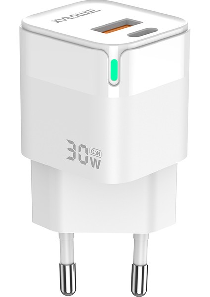 Qbic Pd 30 Watt Gan Hızlı Şarj Aleti, Çift Girişli (Usb A Qc +Type C Pd), Beyaz
