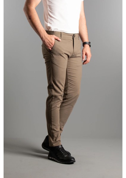 Erkek Kahve Dokulu Kanvas Keten Pantolon