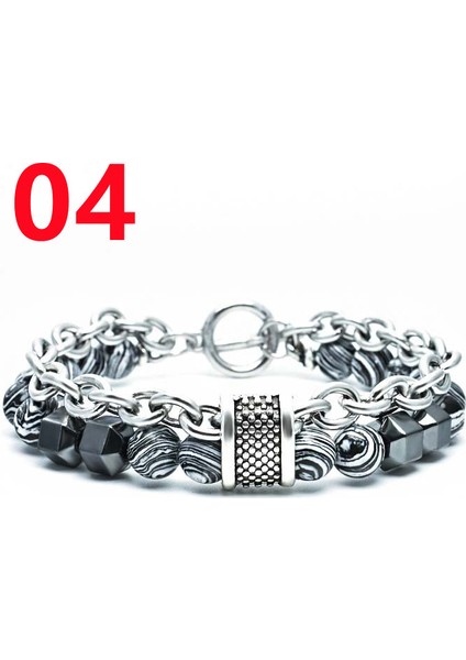 21CM Tarzı No.4 Boyutu Erkek Takı Charm Paslanmaz Çelik Bilezik Erkekler Için Malakit Siyah Obsidyen Kaplan Gözü Taş Boncuklu Hip Hop Takı Pulseras (Yurt Dışından)