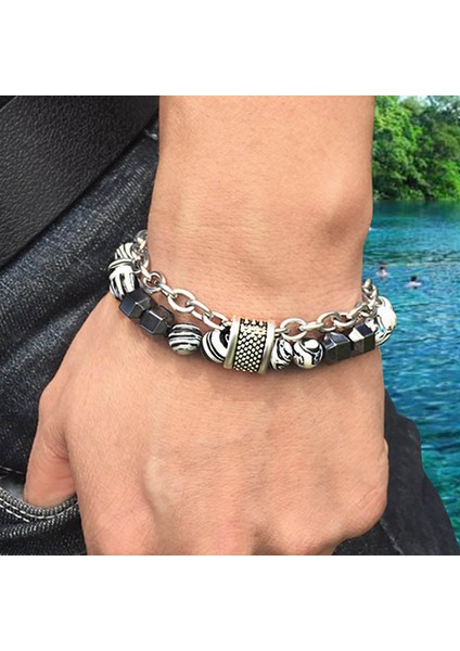 21CM Tarzı No.4 Boyutu Erkek Takı Charm Paslanmaz Çelik Bilezik Erkekler Için Malakit Siyah Obsidyen Kaplan Gözü Taş Boncuklu Hip Hop Takı Pulseras (Yurt Dışından)