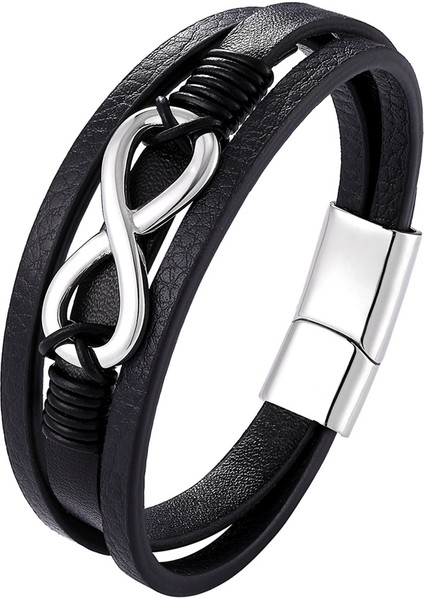 19CM Tarzı TZ-1730 Yeni Çok Katmanlı Hakiki Deri 8 Kelime Bilezik Erkekler Için Paslanmaz Çelik Manyetik Toka Moda Bilezik Erkek Takı Pulseira (Yurt Dışından)