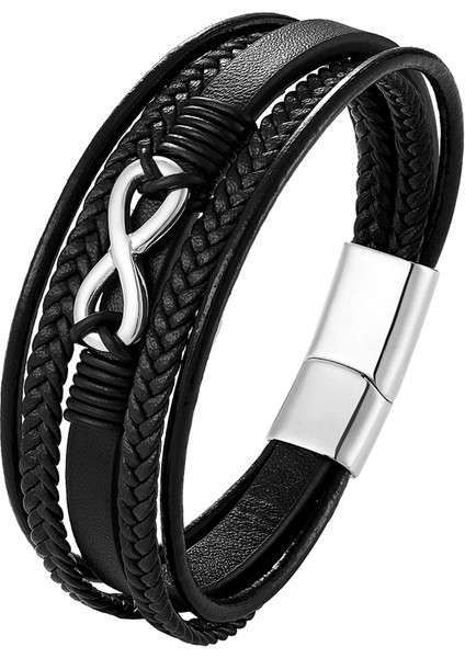 19CM Tarzı TZ-1730 Yeni Çok Katmanlı Hakiki Deri 8 Kelime Bilezik Erkekler Için Paslanmaz Çelik Manyetik Toka Moda Bilezik Erkek Takı Pulseira (Yurt Dışından) modelleri