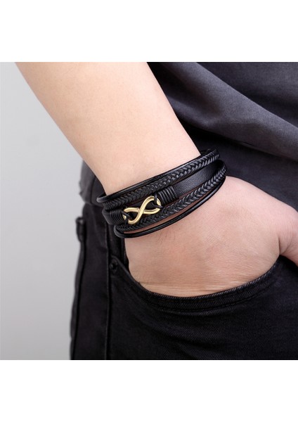 19CM Tarzı TZ-1730 Yeni Çok Katmanlı Hakiki Deri 8 Kelime Bilezik Erkekler Için Paslanmaz Çelik Manyetik Toka Moda Bilezik Erkek Takı Pulseira (Yurt Dışından) fırsatları