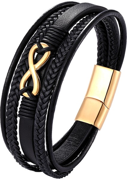 19CM Tarzı TZ-1730 Yeni Çok Katmanlı Hakiki Deri 8 Kelime Bilezik Erkekler Için Paslanmaz Çelik Manyetik Toka Moda Bilezik Erkek Takı Pulseira (Yurt Dışından) indirimleri