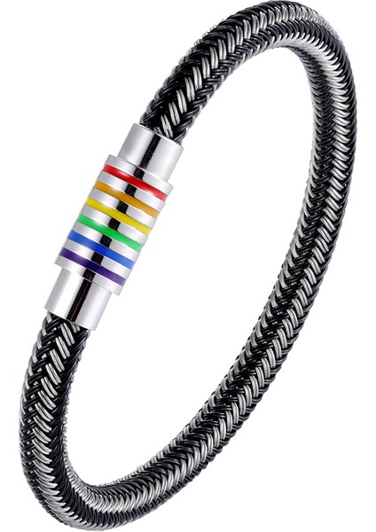 23CM Tarzı TZ-200 Moda Punk Siyahbeyaz Örgülü Çelik Tel Bilezik Paslanmaz Çelik Manyetik Toka Basit Stil Erkek Bilezik Kadın Takı (Yurt Dışından) fırsatları