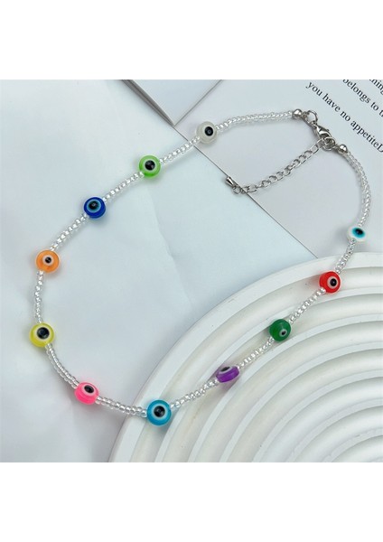 K17 2023 Bohemia Boncuklu Kolye Kadınlar Için Sevimli El Yapımı Gülümseme Kalp Göz Plastik Boncuk Şeffaf Chokers Kolye Boho Takı (Yurt Dışından)
