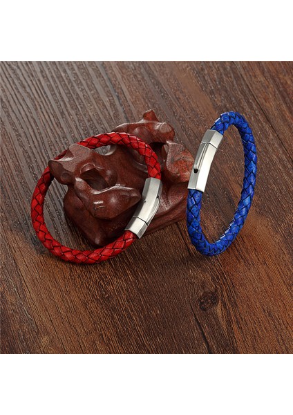 Mingjin Shop 1 21CM Tarzı TZ-1032 Yeni Paslanmaz Çelik Deri Bilezik Erkekler Kadınlar Için El Yapımı Takı Dokuma Deri Bilezikler Charm Bilezikler Pulseira Masculina (Yurt Dışından)