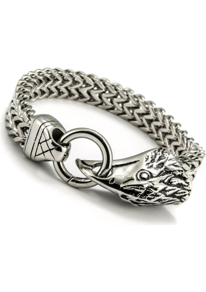 AL9-GÜMÜŞ-23CM Alaşım Kurt Başkanı Bilezik Erkek Paslanmaz Çelik Zincir Viking Bilezik Biker Erkekler Parti Moda Takı Hediye (Yurt Dışından)