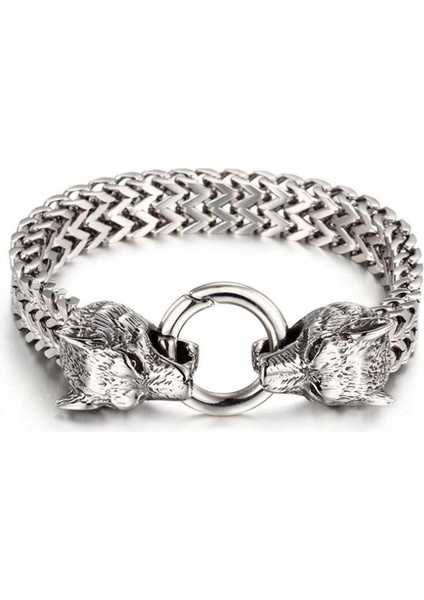 AL9-GÜMÜŞ-23CM Alaşım Kurt Başkanı Bilezik Erkek Paslanmaz Çelik Zincir Viking Bilezik Biker Erkekler Parti Moda Takı Hediye (Yurt Dışından) modelleri