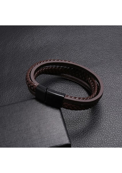 NO.84199 Boyutu Zorcvens Yeni Moda Charm Deri Bileklik Erkek Bileklik Punk Vintage El Yapımı Siyah Kahverengi Örgü Bileklik Bilezik (Yurt Dışından) modelleri