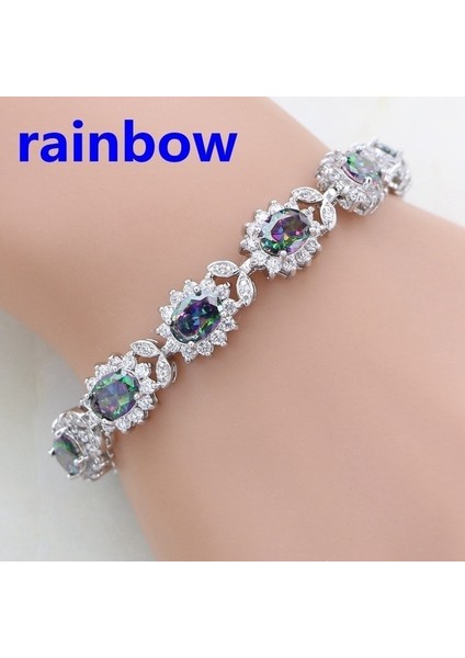 A7760-GÖKKUŞAĞI Kadınlar Için Narin Kristal Zirkon Tenis Bilekliği Kadınlar Için Zarif Ziyafet Parti Takı (Yurt Dışından)