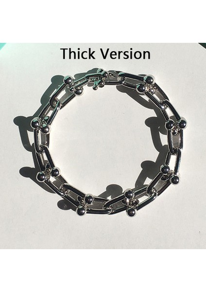 23CM Tarzı Gümüş-Kalın Yüksek Li Altın Rengi U Bambu Ortak Tarzı Bilezik Bileklik Kadınlar ve Erkekler Için Moda Takı DB005 (Yurt Dışından)
