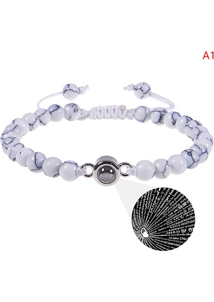 A1 Yeni "seni Seviyorum" 100 Dil Bilezik Kişiselleştirilmiş Fotoğraf Projeksiyon Bileklik Özel Fotoğraf Doğal Taş Çift Bileklik (Yurt Dışından)