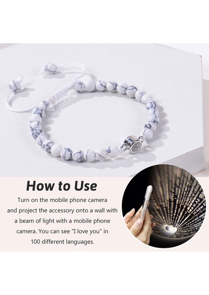 A1 Yeni "seni Seviyorum" 100 Dil Bilezik Kişiselleştirilmiş Fotoğraf Projeksiyon Bileklik Özel Fotoğraf Doğal Taş Çift Bileklik (Yurt Dışından) indirimleri