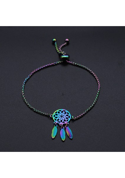22CM Tarzı Renkli Paslanmaz Çelik Hint Dreamcatcher Kolye Bilezik Kadın Erkek Rüyalar Koruma Muska Charm Takı (Yurt Dışından)
