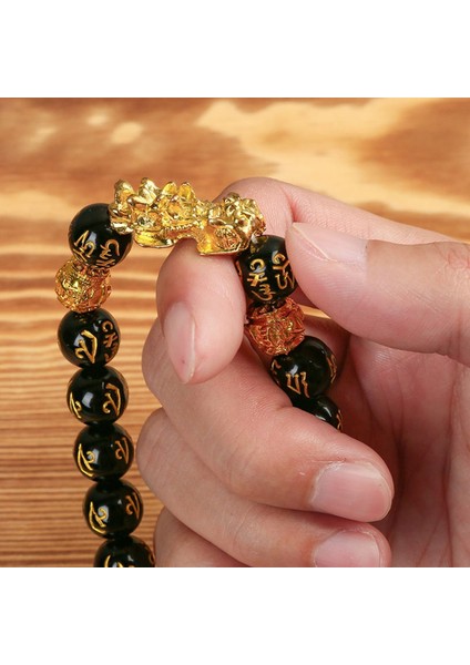 Kolye Xiu Bilezikler Feng Shui Siyah Obsidyen Servet Bilezik Boncuk Kadın Erkek Kız Erkek Unisex Ayarlanabilir Esneklik 10MM (Yurt Dışından) fırsatları