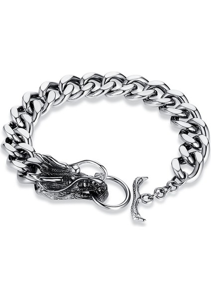 19CM Tarzı Gümüş Avrupa ve Amerikan Moda Musluk Bilezik Kişilik Retro Erkek Ejderha Zincir Bilezik Gençlik Takı Aksesuarları (Yurt Dışından)