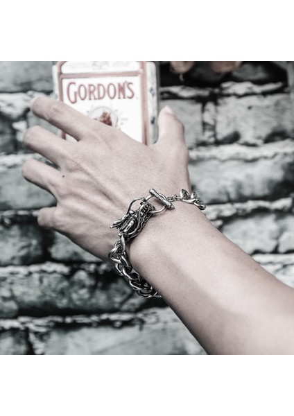 19CM Tarzı Gümüş Avrupa ve Amerikan Moda Musluk Bilezik Kişilik Retro Erkek Ejderha Zincir Bilezik Gençlik Takı Aksesuarları (Yurt Dışından) fırsatları