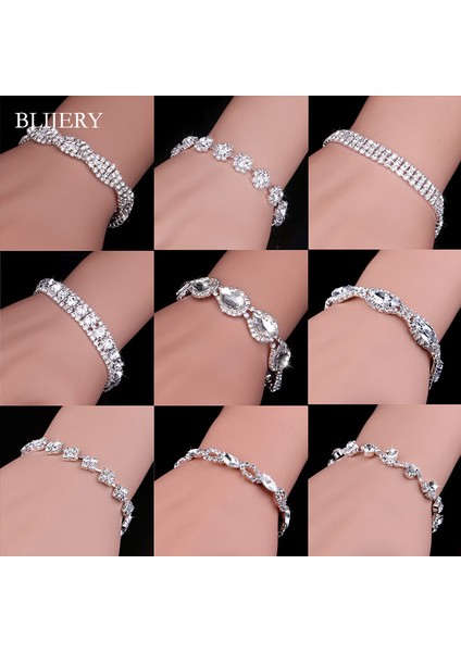 52B05-18CM Blıjery Lüks Kristal Bilezikler Kadınlar Için Gümüş Kaplama Rhinestone Charm Bilezik ve Bilezikler Femme Gelin Düğün Takı Hediyeler (Yurt Dışından)