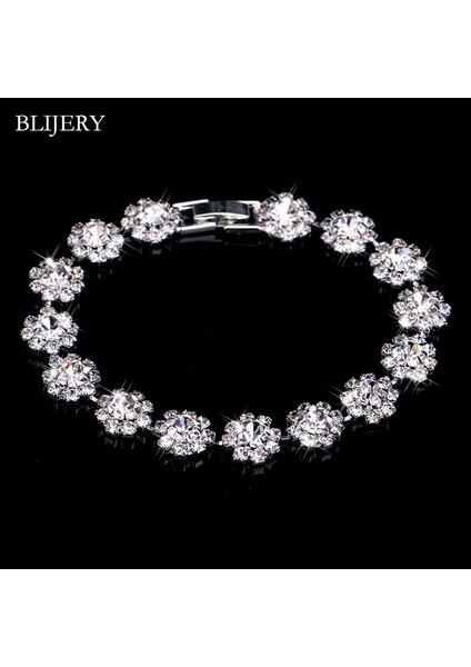 52B05-18CM Blıjery Lüks Kristal Bilezikler Kadınlar Için Gümüş Kaplama Rhinestone Charm Bilezik ve Bilezikler Femme Gelin Düğün Takı Hediyeler (Yurt Dışından)