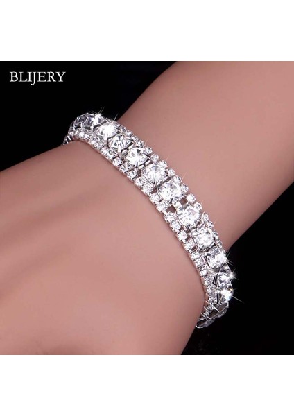 52B05-18CM Blıjery Lüks Kristal Bilezikler Kadınlar Için Gümüş Kaplama Rhinestone Charm Bilezik ve Bilezikler Femme Gelin Düğün Takı Hediyeler (Yurt Dışından)