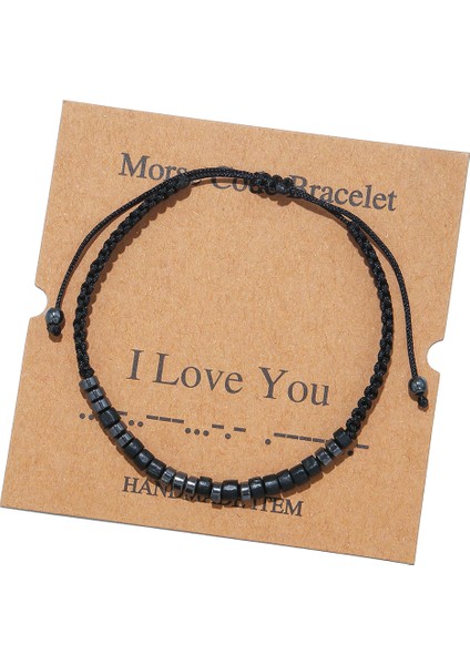 ZJ3616 El Yapımı Mors Kodu Boncuk Ayarlanabilir Siyah Dize Bilezik Hematit Taş Boncuklu Charm Bilezik Bileklik Takı Lover Için (Yurt Dışından)